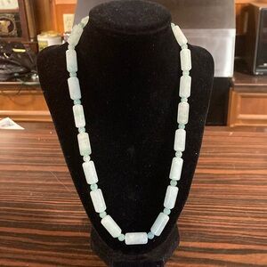 Vintage natural Jade? Beryl Tumble Beads?gemstone necklace 20” long